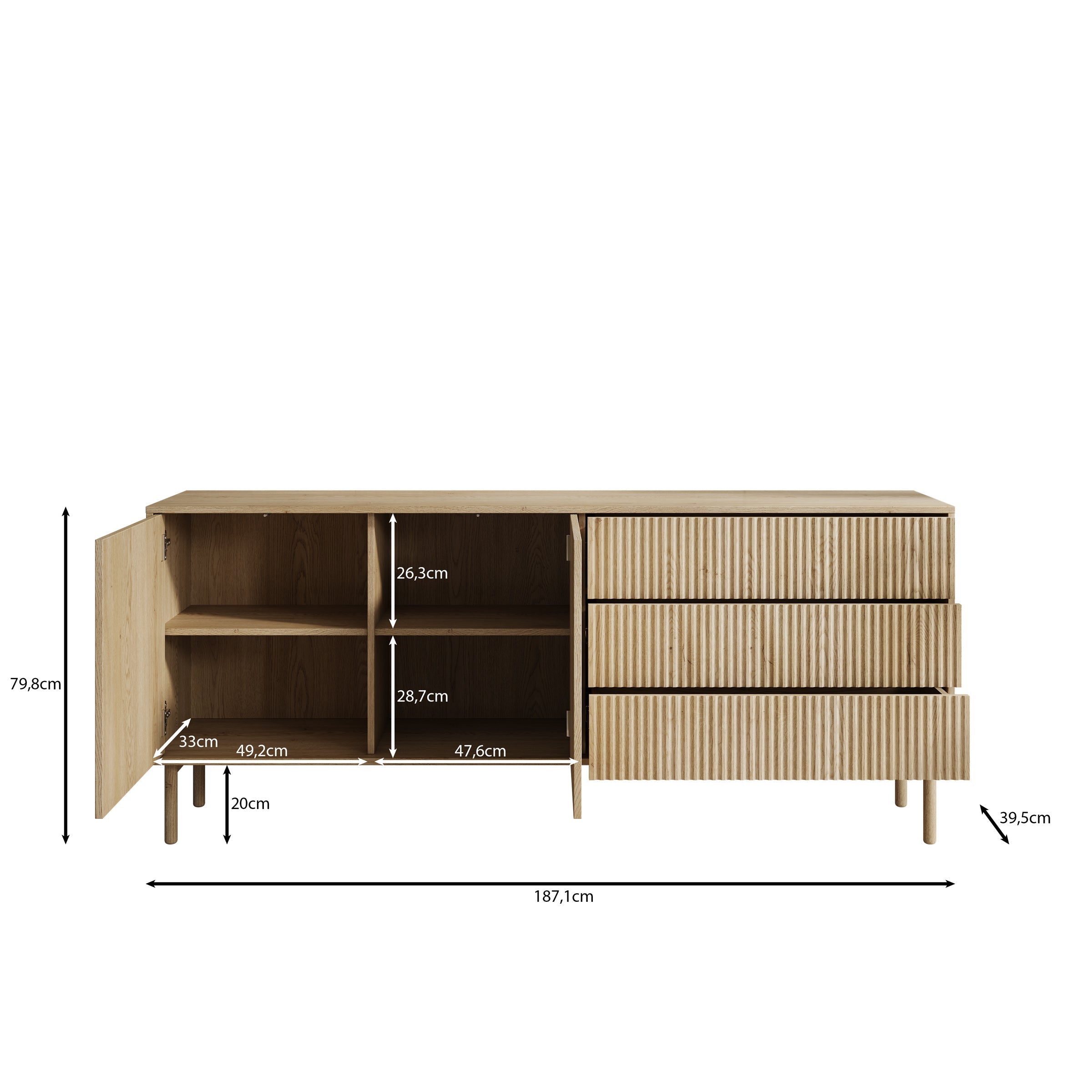 Meubella - Tenerife - Dressoir - Eiken - 187 cm