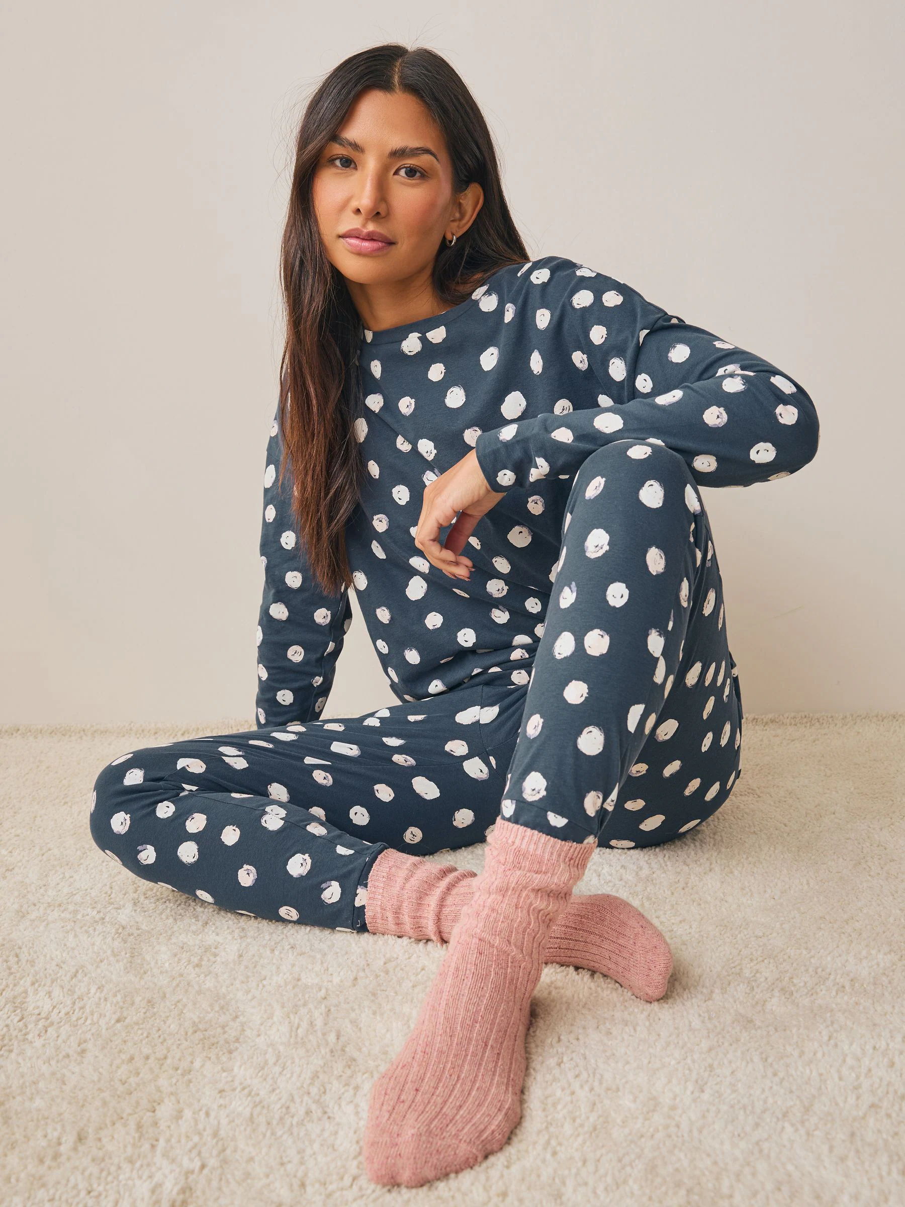 Marineblauwe stip - Pyjama met lange mouwen