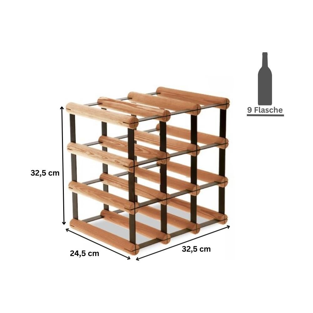 PROREGAL Modulair Wijnrek Vinotega Mod Metaal HxBxD 32,5 x 32,5 x 24,5 cm 3 x 3 Flessen Massief Dennenhout Bruin Geolied