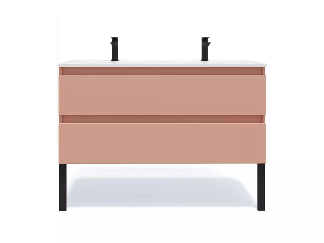 Meuble de salle de bain suspendu double vasque intégrée 120cm 2 tiroirs Abricot - Hudson