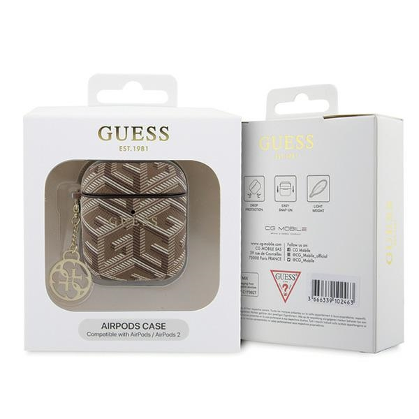 AirPods (1. & 2. Generation) GCube Charm Leder Schutzhülle Abdeckung   Logo Anhänger (GUA2PGCE4CW) - Braun