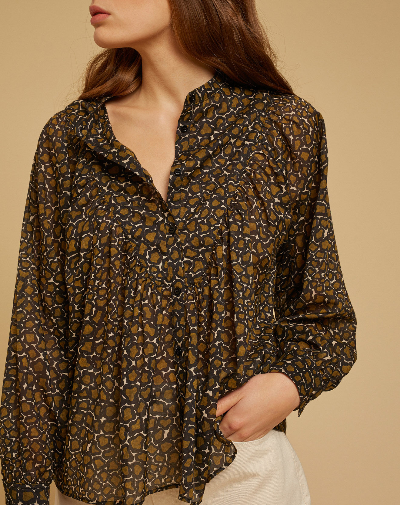 Chloé Stora Blouse ample en Voile de coton Alba imprimée noire