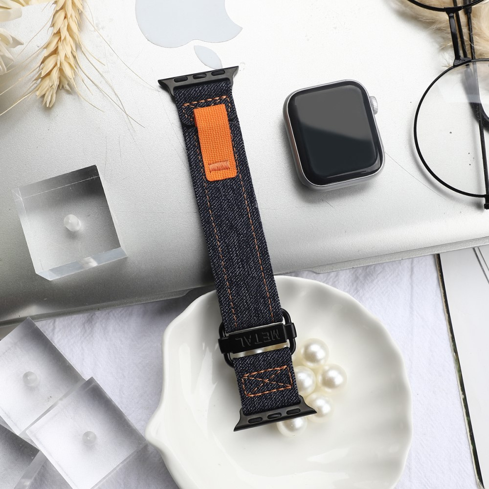 Apple Watch (49/46/45/44 mm) Nylon Armband mit Klettverschluss (Gelenkumfang: 135 - 220 mm) - Blau / Orange