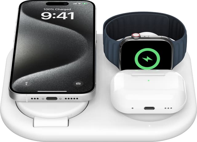 Belkin 3-in-1 Qi2 foldbar oplader med MagSafe (hvid)