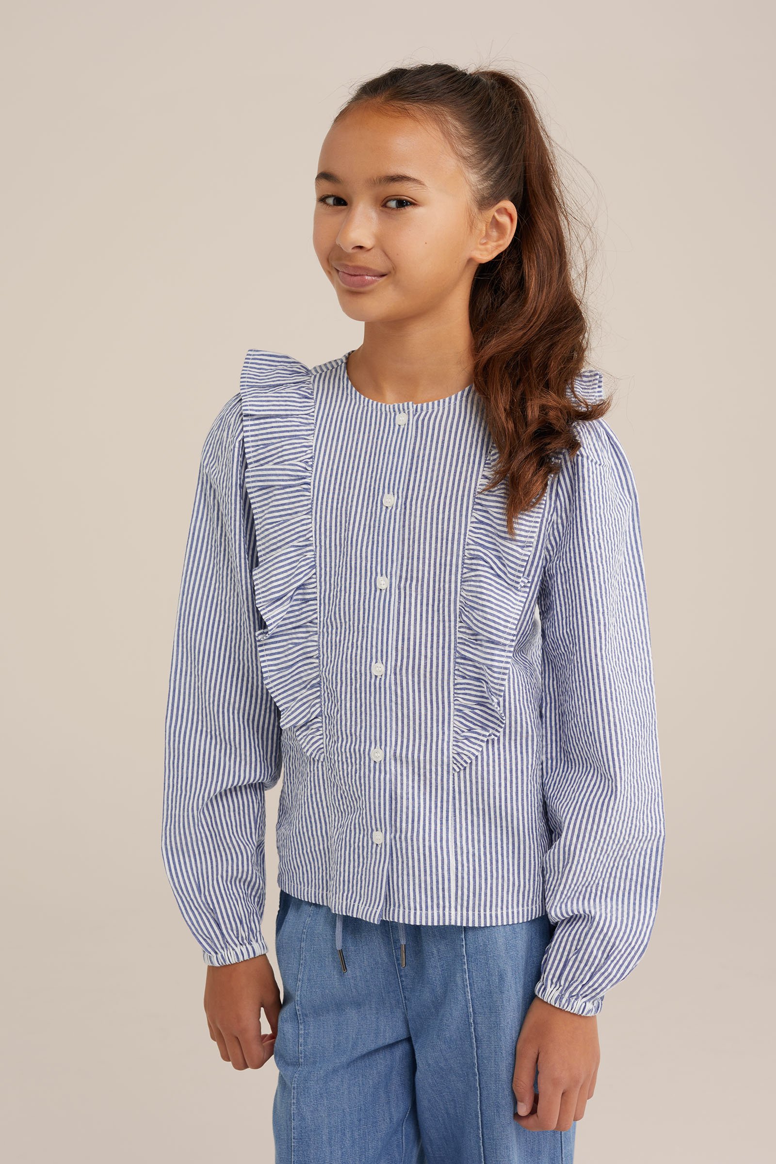 Meisjes blouse met dessin WE Fashion Blauw