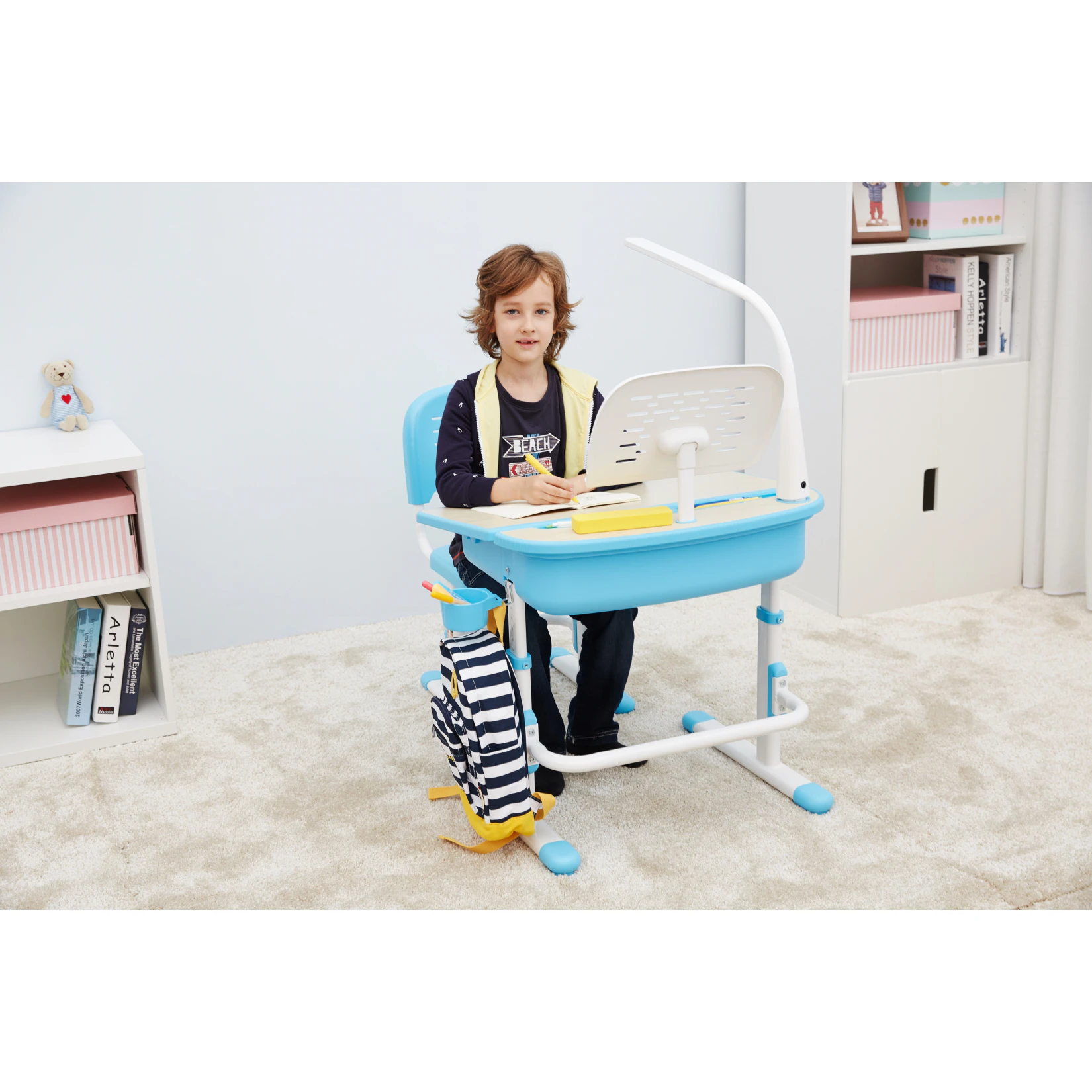 Vipack Comfortline Kinderschreibtisch 301 inkl. Stuhl, blau höhenverstellbar