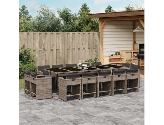 VIDAXL - Ensemble table et chaises Ensemble à manger de jardin 15 pcs coussins gris résine tres...