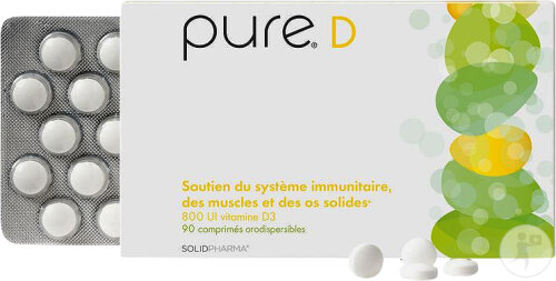 Pure D Vitamine D 800 UI Os solide et immunité 90 comprimés à croquer