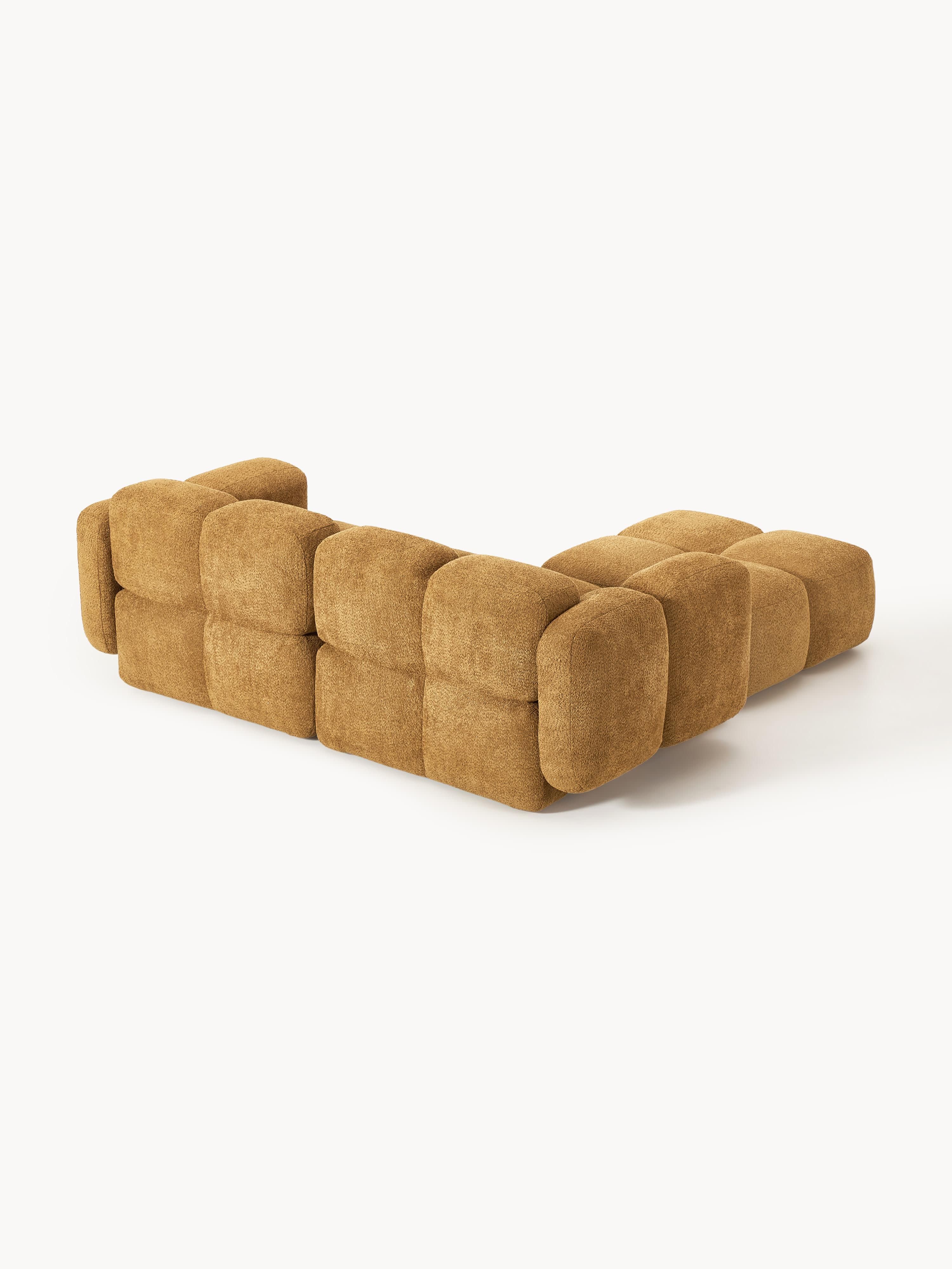 Modulaire bank Tayla (3-zits) van teddy bouclé met poef (links/rechts)