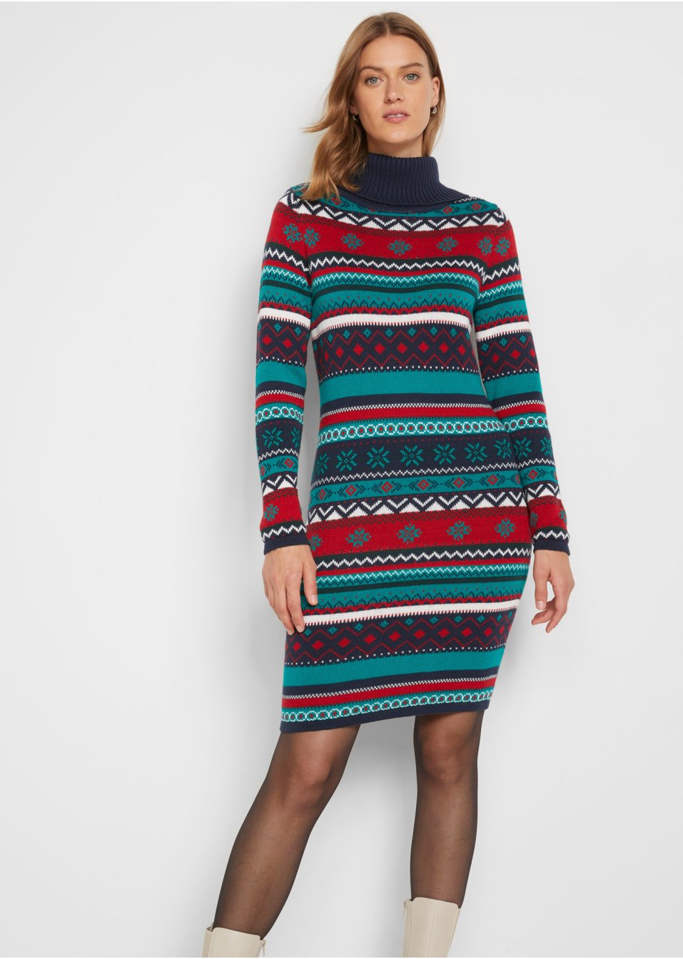 Robe en maille jacquard à col châle