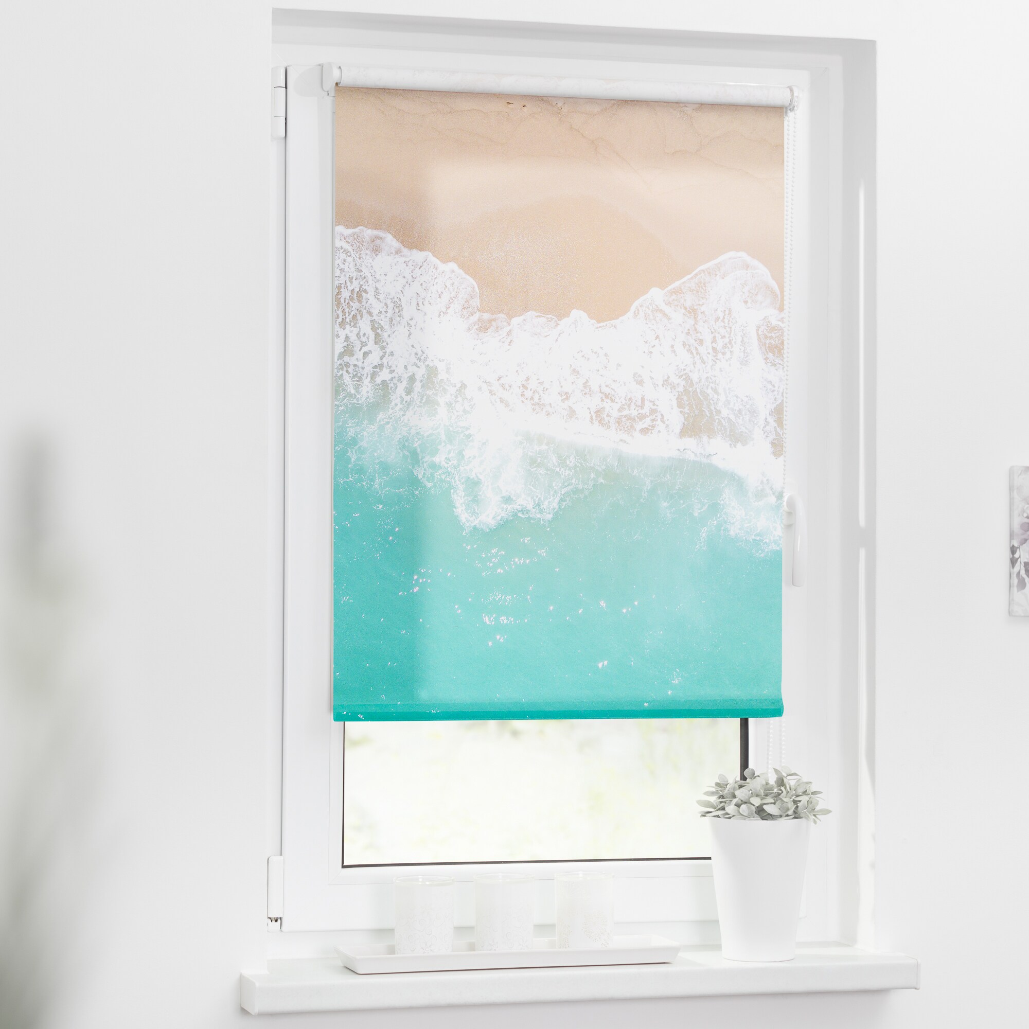 Lichtblick Rollo Klemmfix, ohne Bohren, blickdicht, The Beach - Türkis Beige
