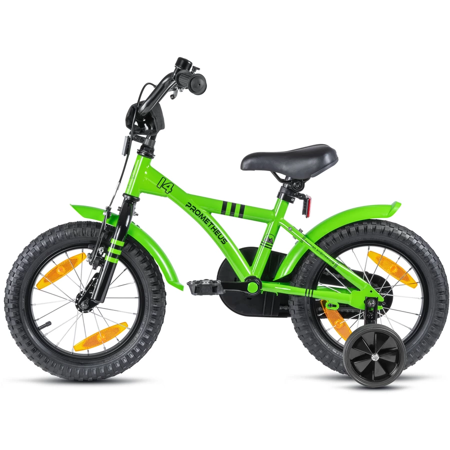 PROMETHEUS BICYCLES® HAWK Kinderfahrrad 14 , Grün-Schwarz mit Stützrädern