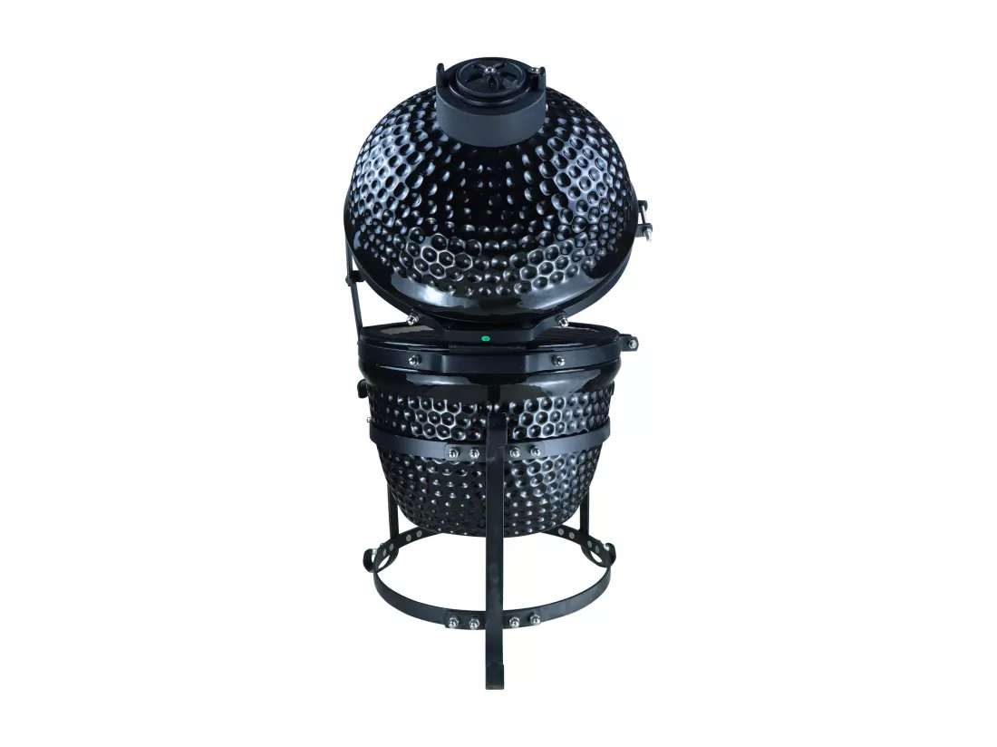 Barbecue à charbon BBQ grill fumoir sur pieds design contemporain olive acier céramique martelé noir