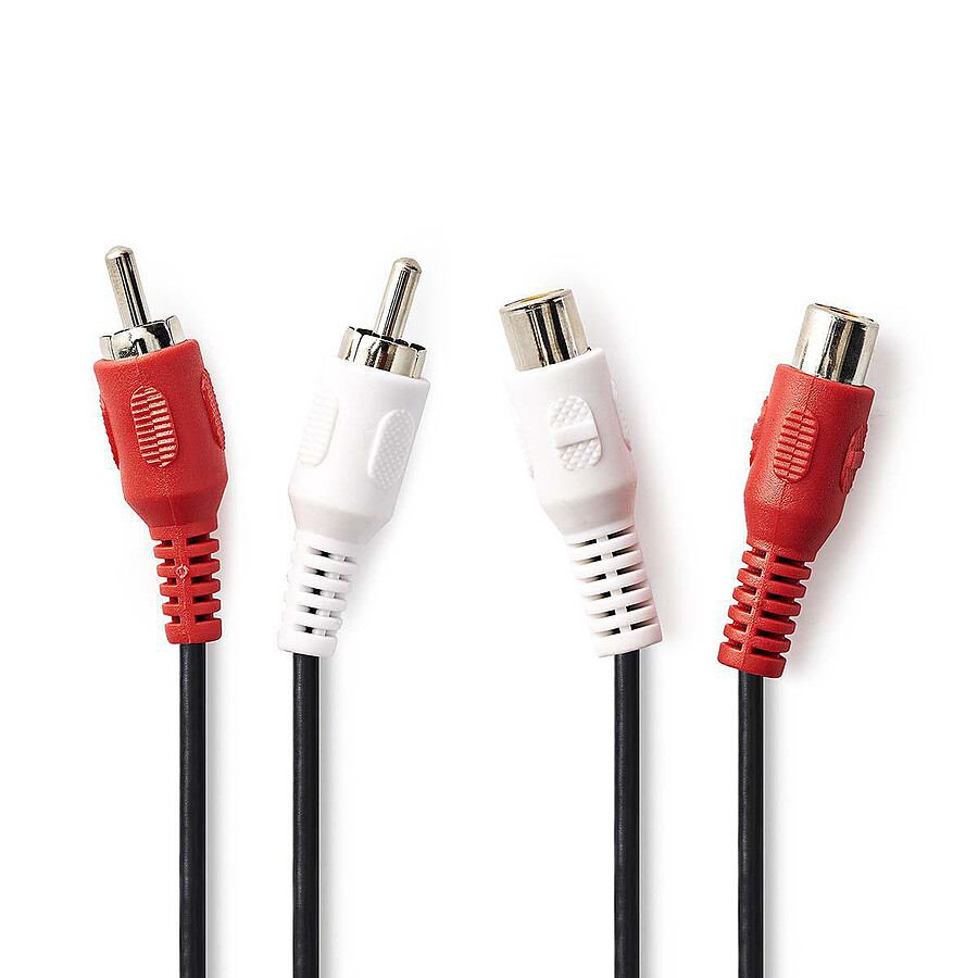 NEDIS Câble Audio Stéréo 2x RCA Mâles vers 2x RCA Femelles - 10 m - Noir