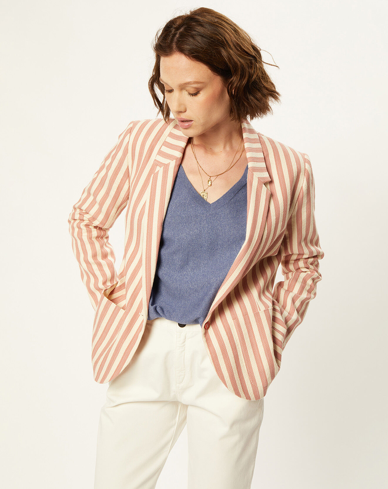 Harris Wilson Veste Blazer Cyprille rayée litchi