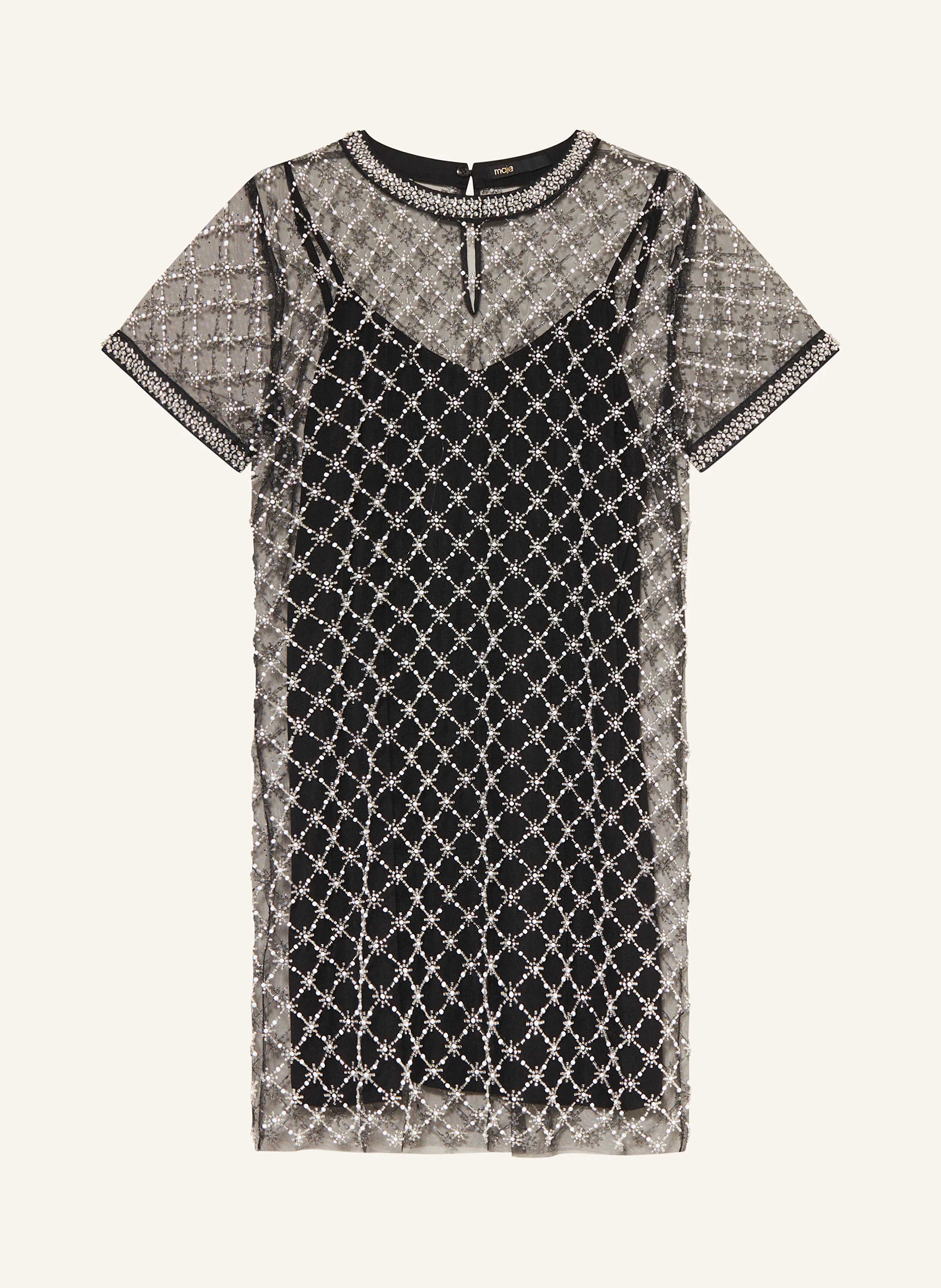 maje Mesh-Kleid mit Schmucksteinen
