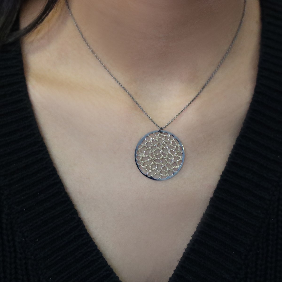 Collier Dentelé Argent Noir Doré