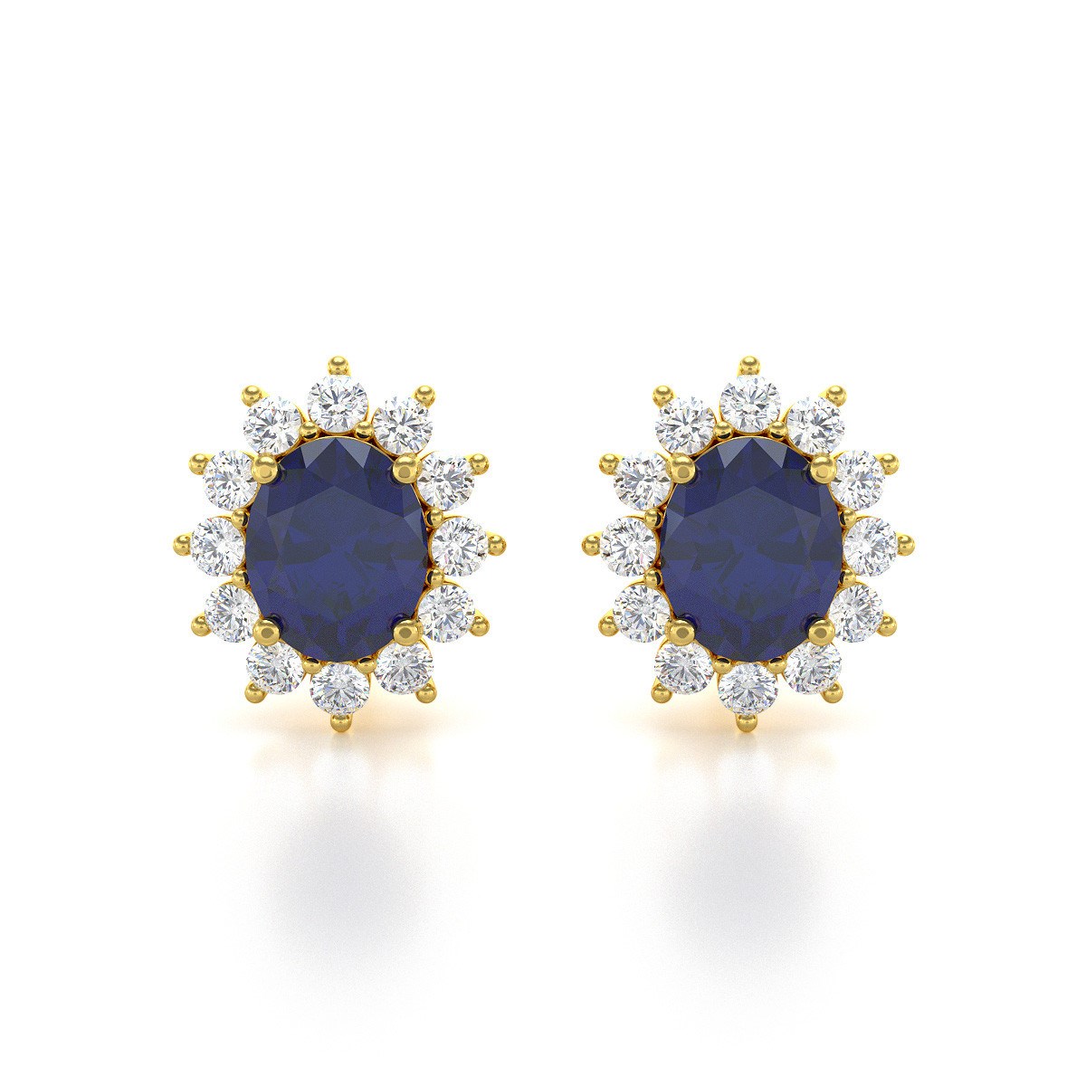 Boucles d'oreilles ADEN Or 585 Jaune et Saphir Forme Marquise 1.25grs