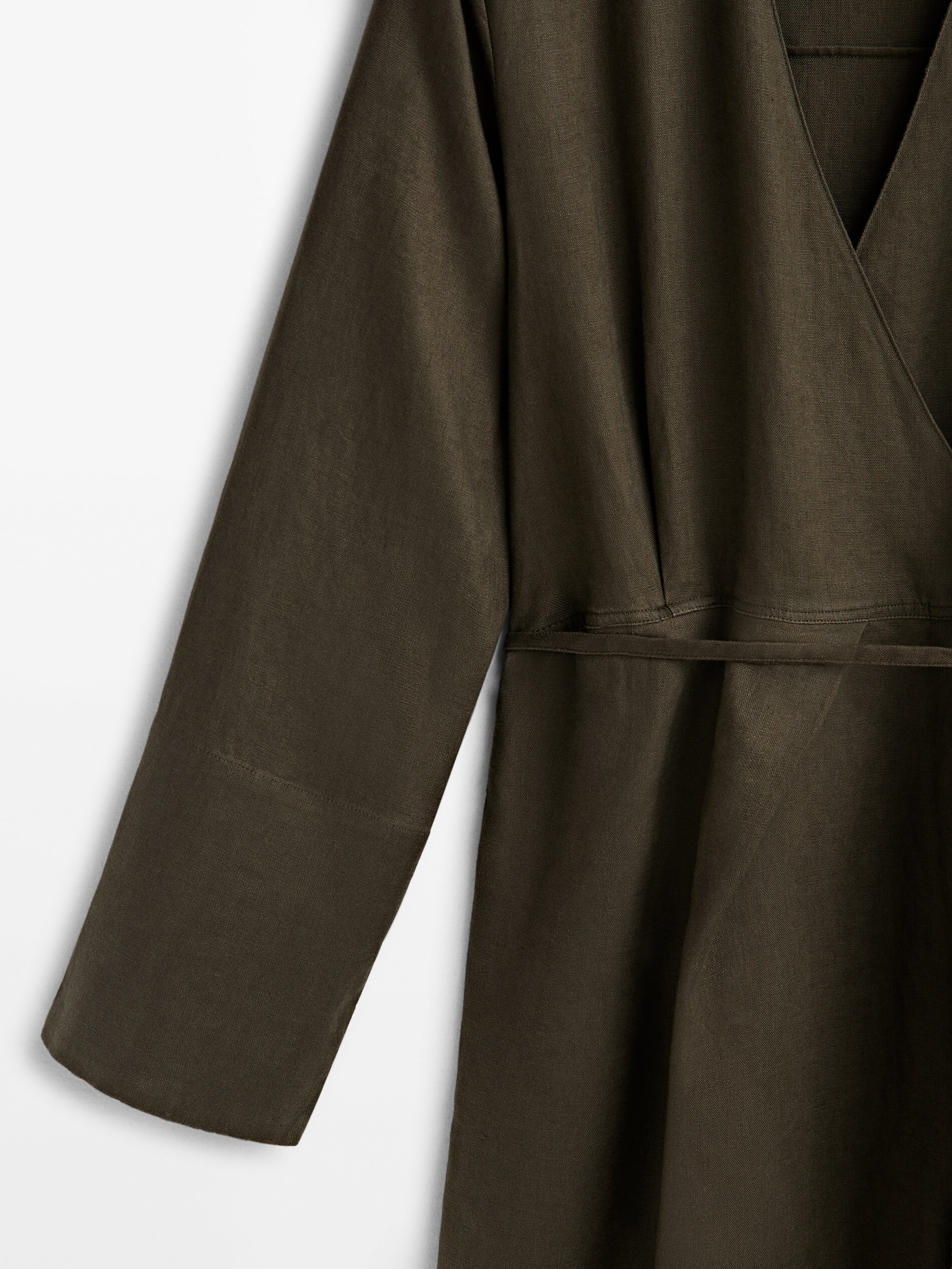 Vestido largo camisero lino - VERDE OSCURO