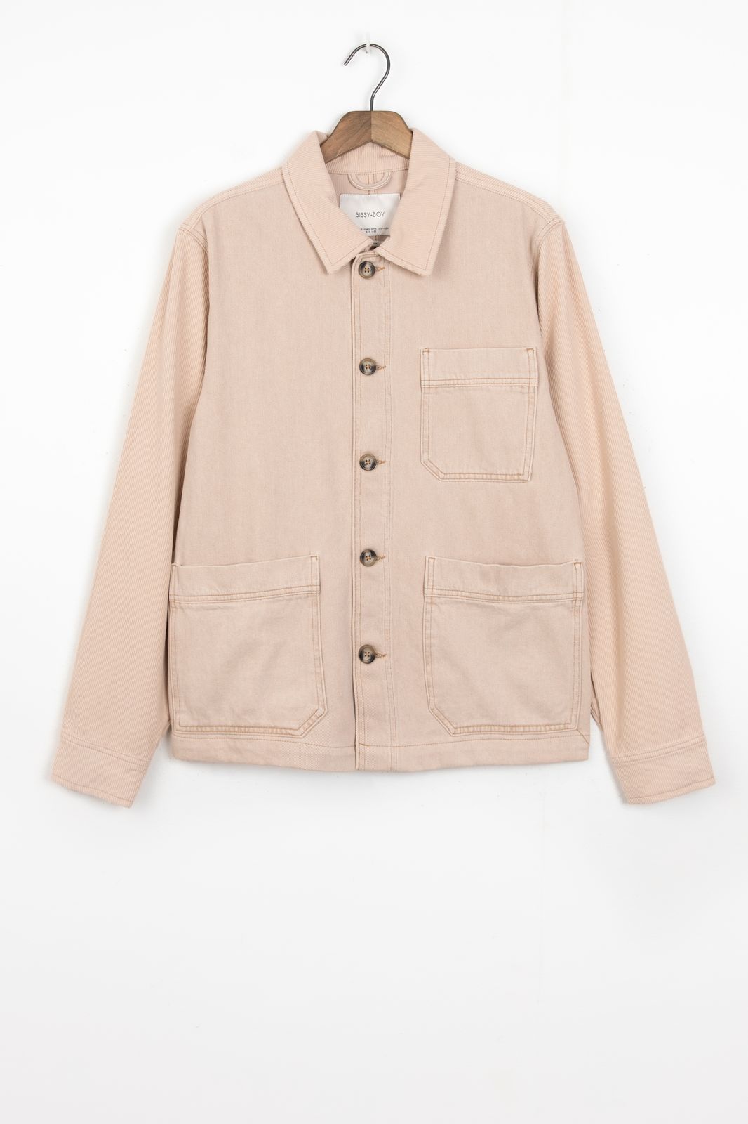 Beige katoenen worker jack met corduroy
