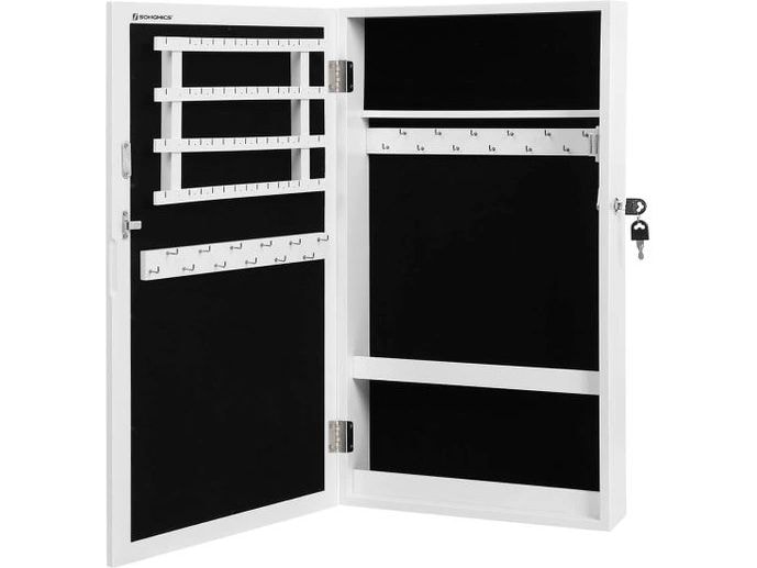 Songmics Schmuckhalter mit Spiegel Weiss Schmuckschrank