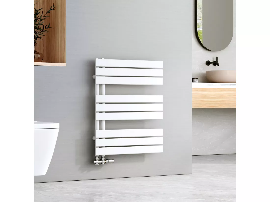 EMKE Sèche-serviettes à Eau Chaude Panneau Plat, Sèche-serviettes connexion latérale pour, Blanc 762 x 600mm 479 Watts