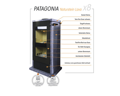 Xeoos Patagonia x8 natuursteen Lava houtkachel, 8 kW