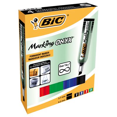 BIC ONYX 1481 - Pack de 4 marqueurs permanents - pointe biseau - couleurs assorties