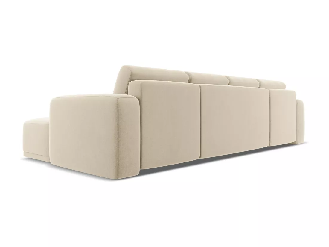 Canapé d'angle panoramique convertible en velours - beige clair - KAILA