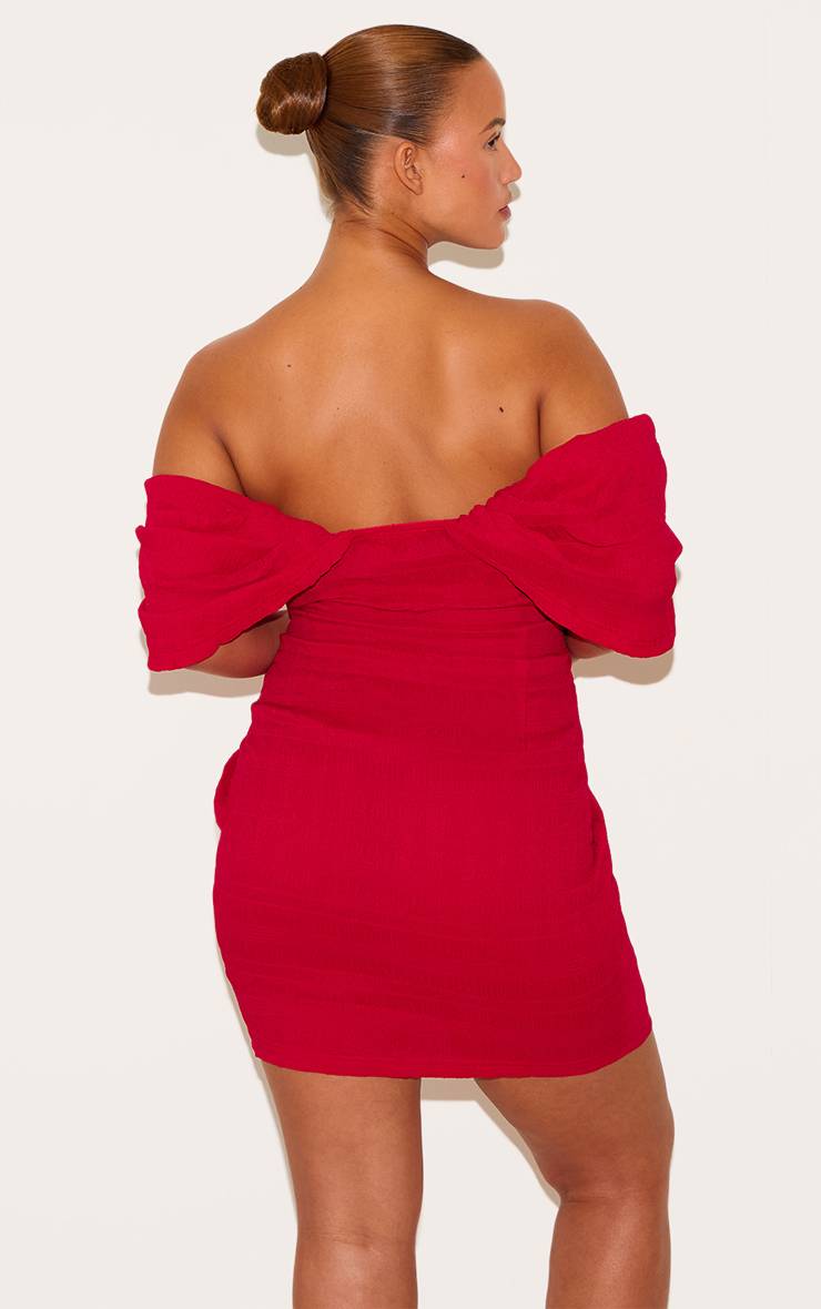 Rouge Robe Moulante Texturée Grande Taille Avec Barre En V