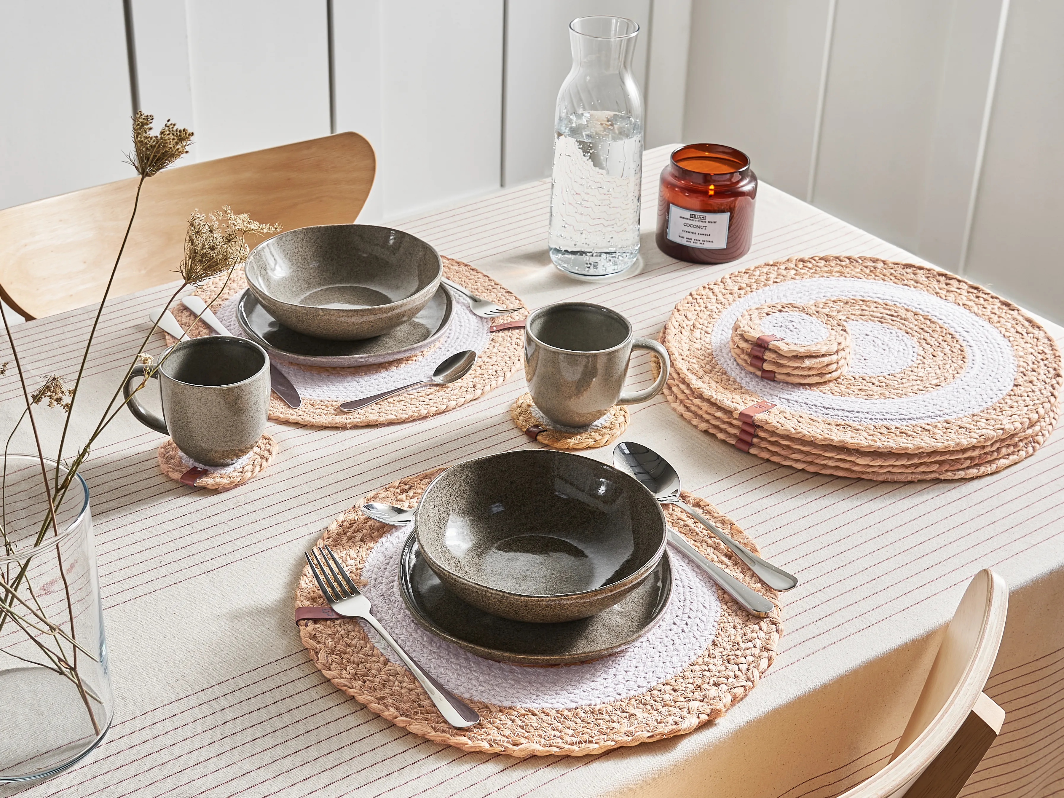 Placemats en onderzetters set TUMERIC Natuurlijk Jute