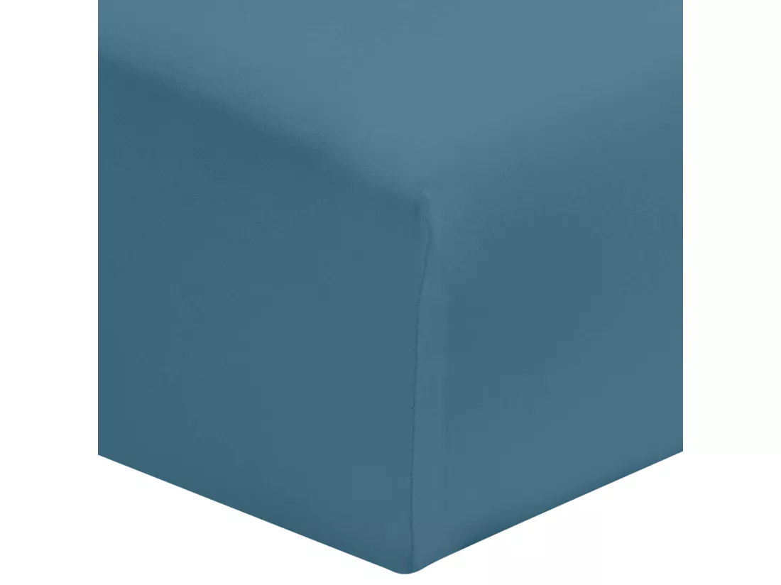 Drap housse TPR bleu minéral 100% coton biologique bonnet 30 cm 2x90x200 cm