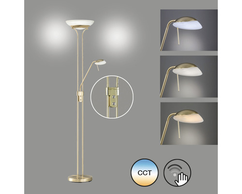 LED vloerlamp, metaal/glas, CCT + dimbaar, 28/5W, 2900/530 lm, 2700/3350/4000 K, warm wit/neutraal wit, HxØ 1,82 m, Pool TW, messingkleurig mat