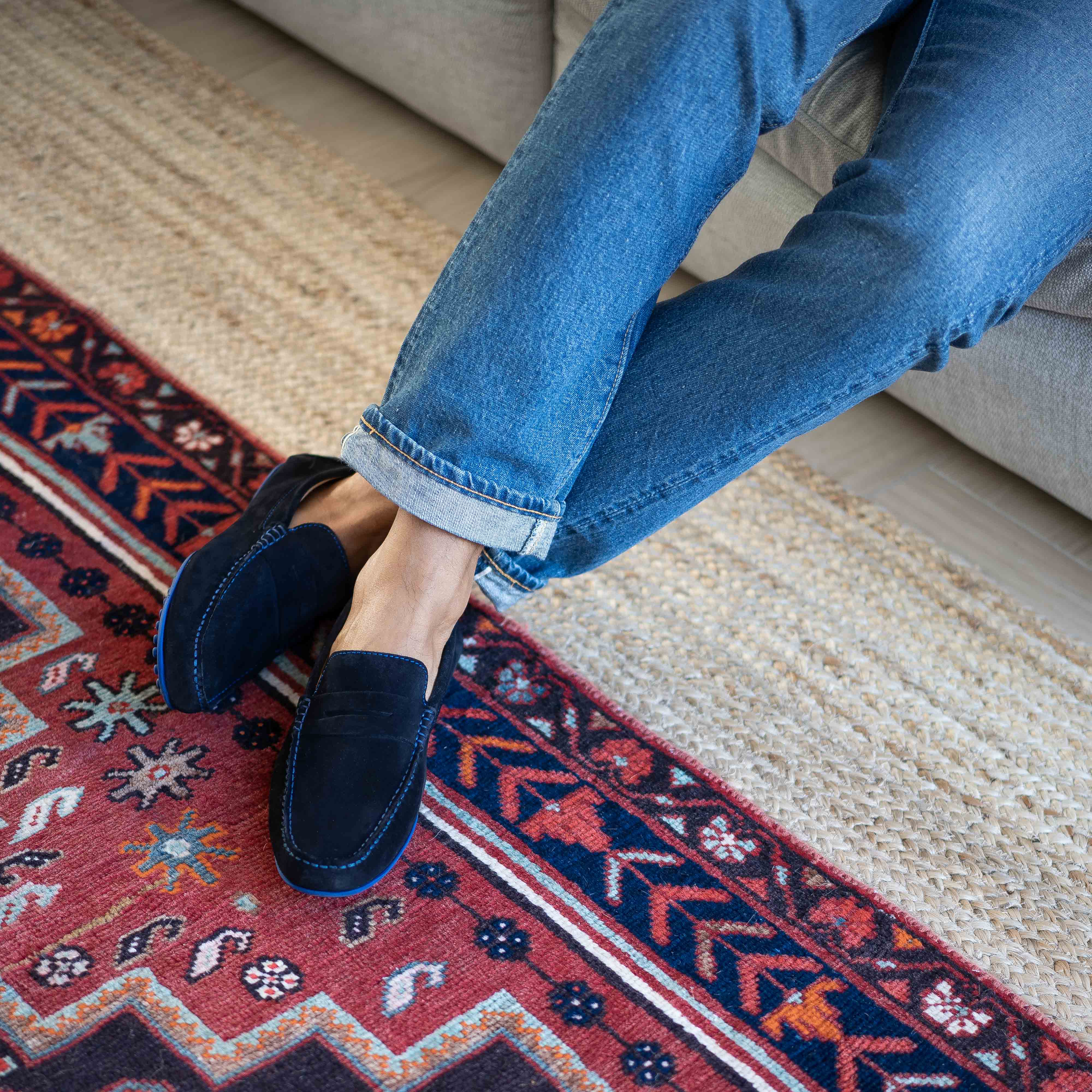Fred-Mocassin souple en velours marine