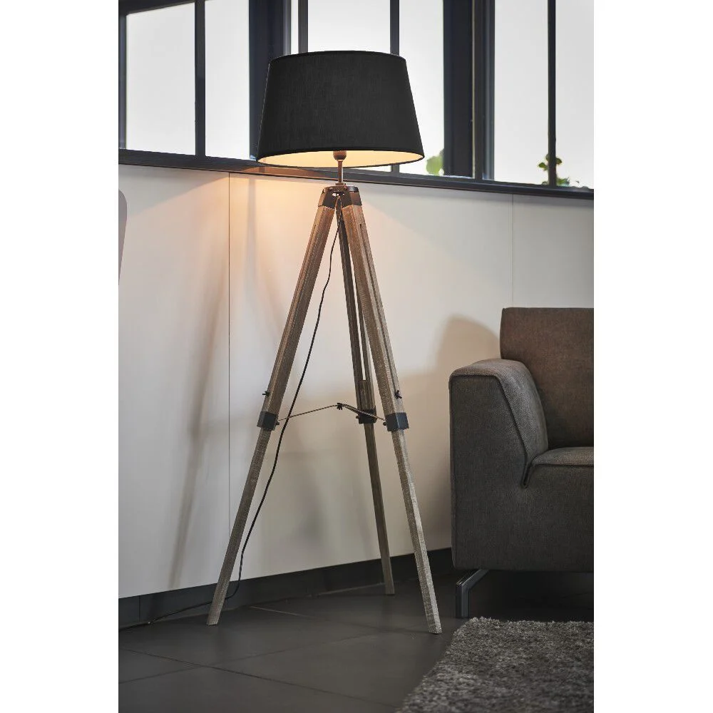 Lampadaire trépied en pin à hauteur réglable