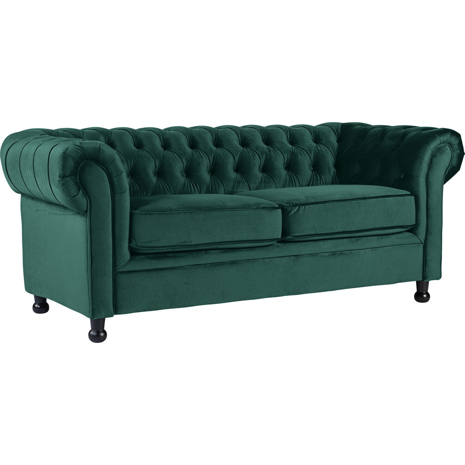 3er-Sofa Chesterfield, Samtvelours dunkelgrün