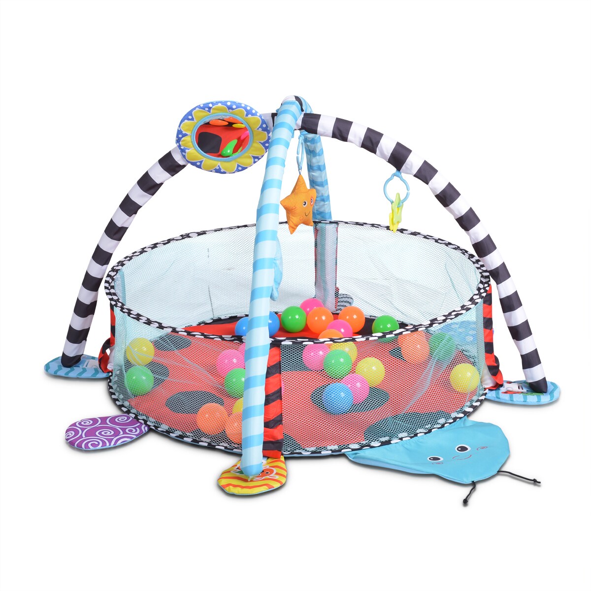 Cangaroo Spielbogen Ladyfly 2 in 1 Krabbeldecke, Bällebad, 30 Bälle, Stofftiere blau