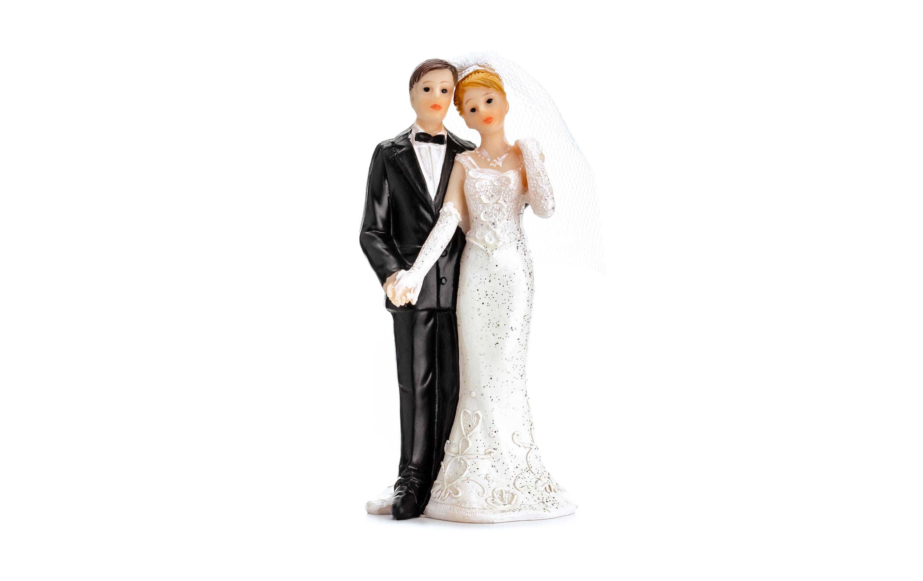 Kuchen-Topper Figur Brautpaar Weiss/SchwarzCake Topper – Tortenstecker als Dekoration für die Hochzeitstorte