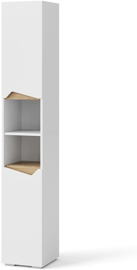 Vicco Badschrank Weiß Marelle 30x180x35 cm - Wäscheschrank, Grifflose Fronten für eine Moderne Optik