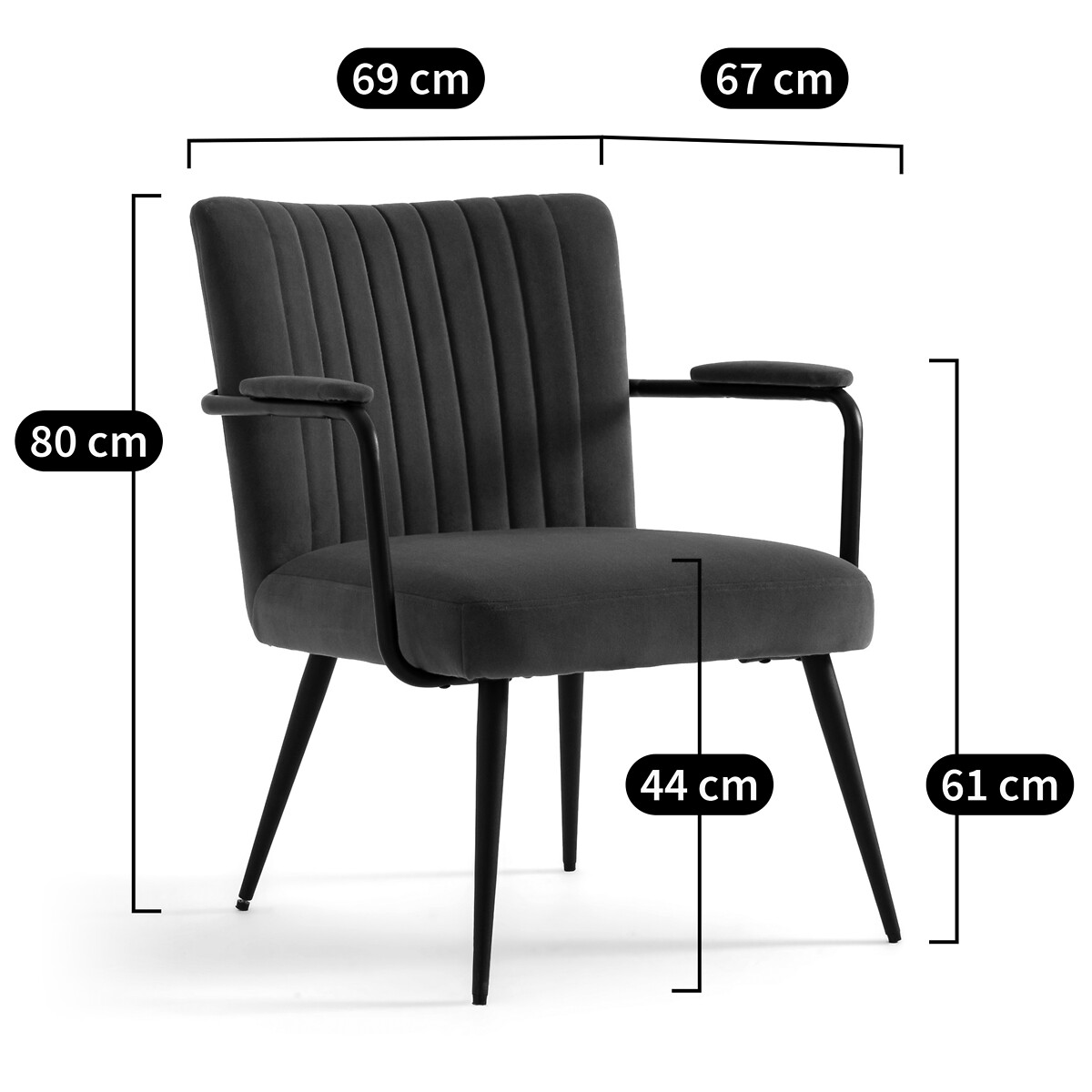 LA REDOUTE INTERIEURS<br>Poltrona vintage de veludo com braços, Ronara