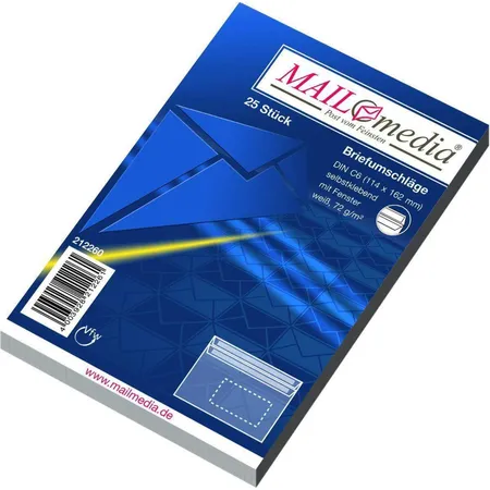 MAILmedia Briefumschläge mit Fenster, C6, 25 Stück