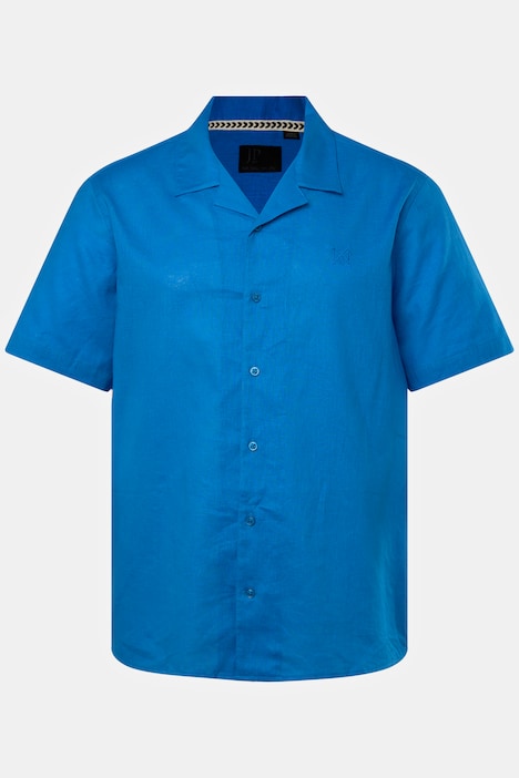 Leinenmixhemd, Halbarm, Kubakragen, Modern Fit