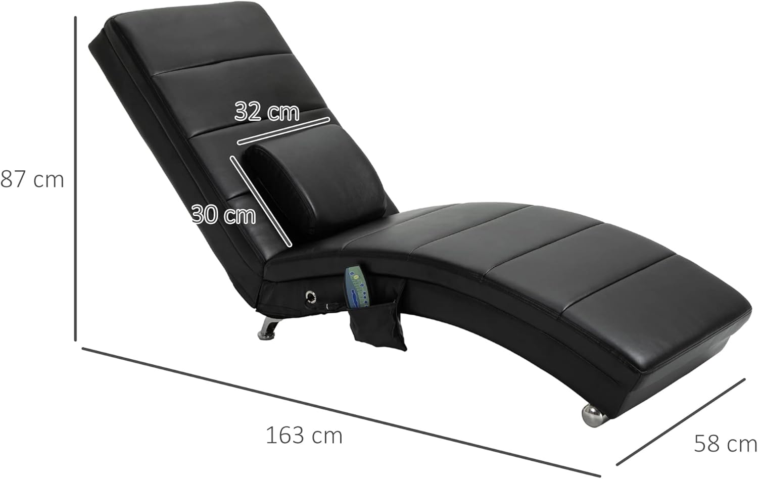 HOMCOM Relaxliege mit Massagefunktion Loungesessel Ergonomisch hohe Rückenlehn, mit Massagefunktion und Kissen mit Zero-G Design Lounge Sessel Kunstleder Metall Schaumstoff Schwarz 58 x 163 x 87 cm