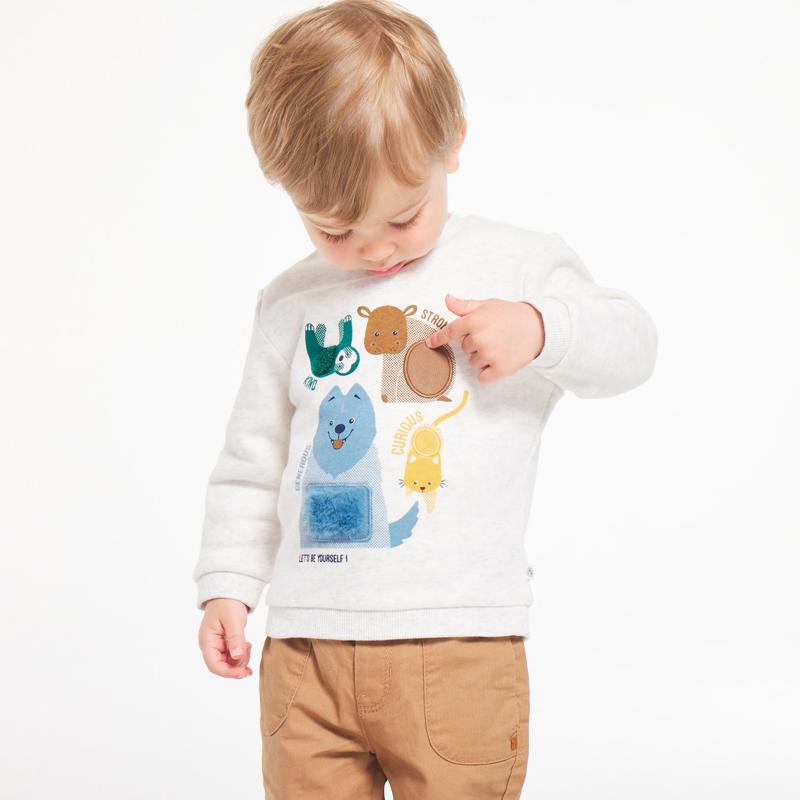Sweat animation sensorielle animaux gris bébé garçon Gris ou noir