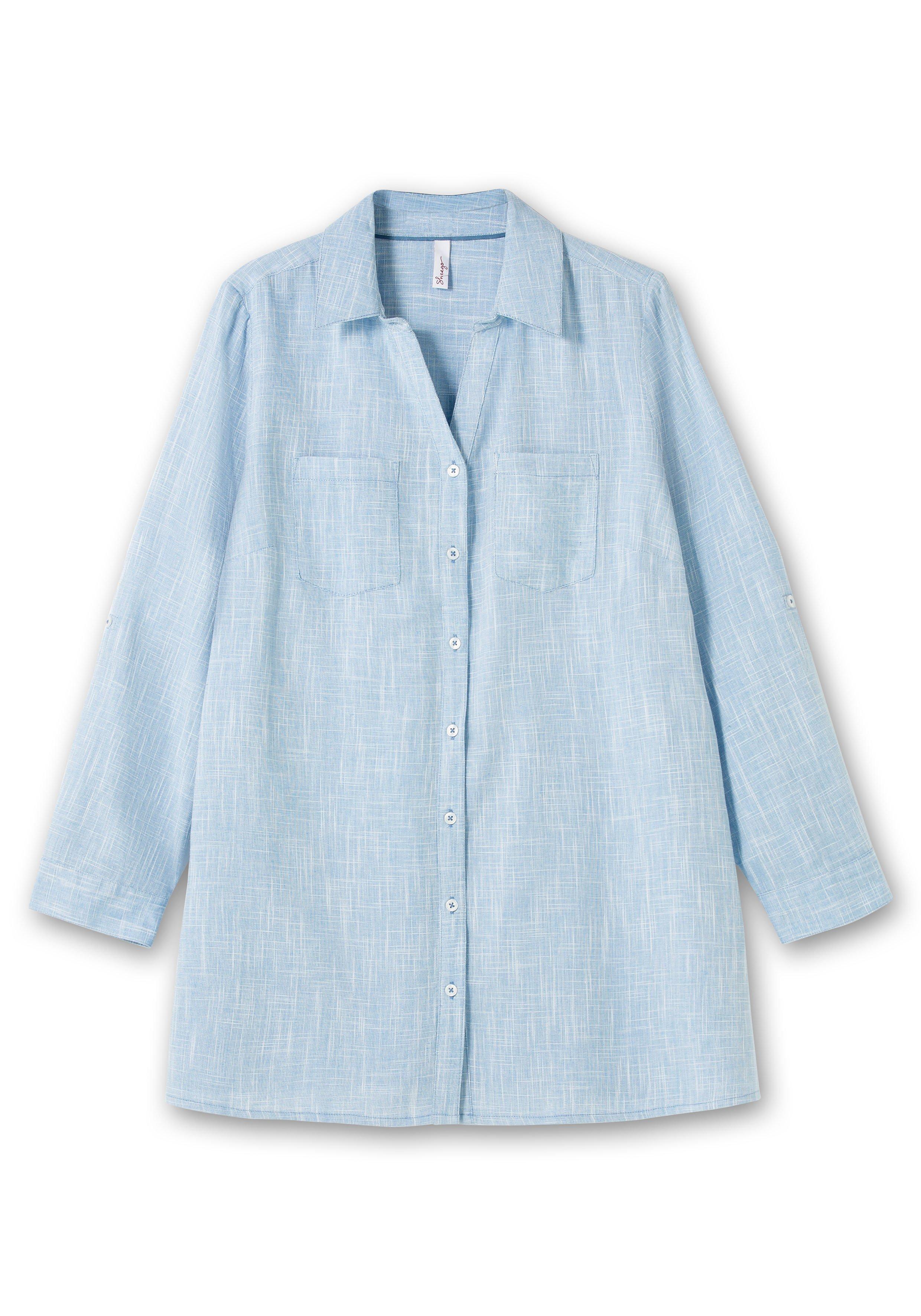 Lange Bluse mit Krempelärmeln, in Leinenoptik