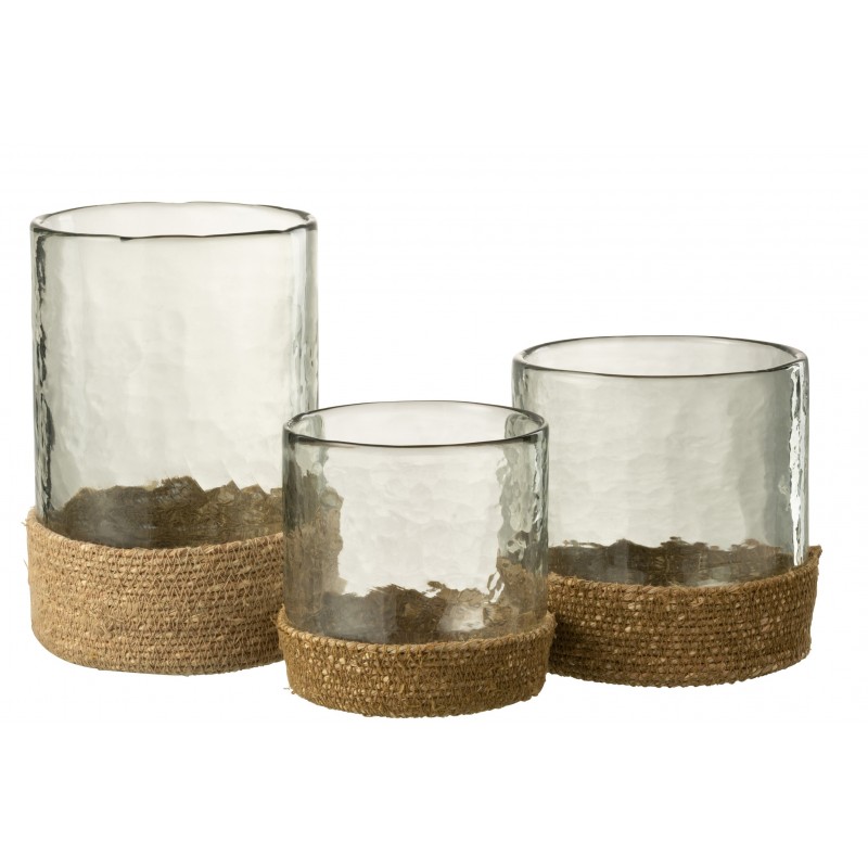 Vase avec dessous jute en verre transparent 15x15x15 cm