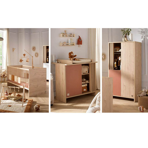 Chambre TRIO Lit 140x70 Commode1P Armoire 2P TOKYO Terracotta - SAUTHON