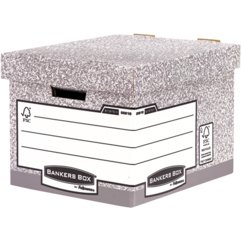 Caisse standard bankers box l40,4 x h29,2 x p33,5 cm montage automatique carton recyclé gris blanc