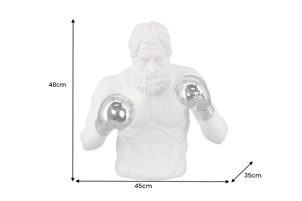 Einzigartige Statue BOXER 50cm weiß silber handmade Skulptur Deko-Figur
