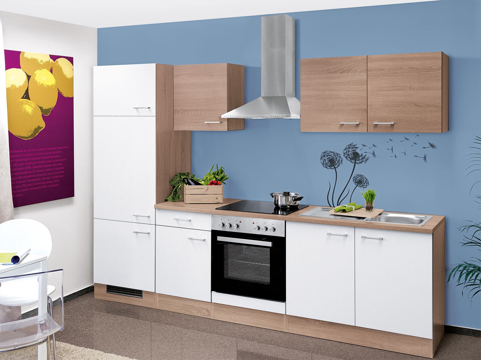 Küchenblock Samoa Weiss/Eiche Nachbildung 270x60cm
